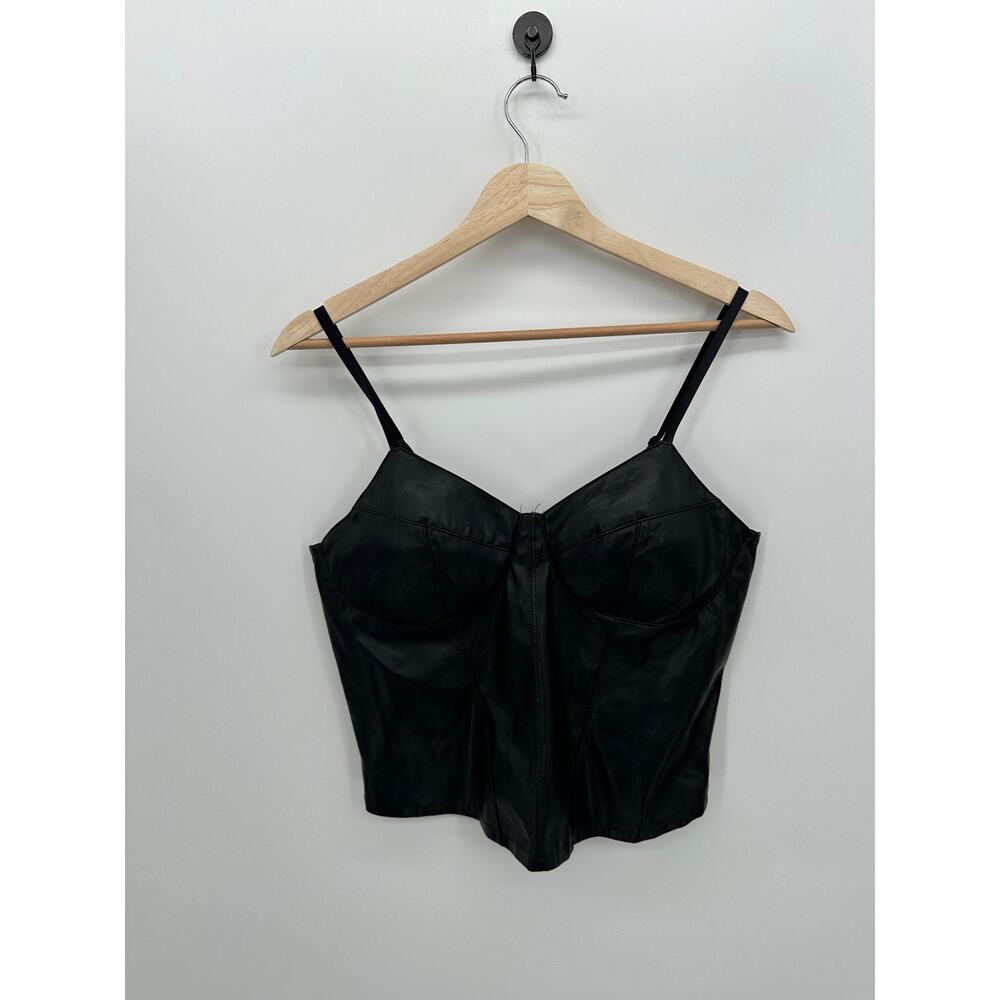 Black‎ Faux Leather Bustier Corset Tank Top Women Sz L Y2K Festival Grunge